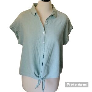 Weatherproof Green Cap Sleeve Button Down Shirt